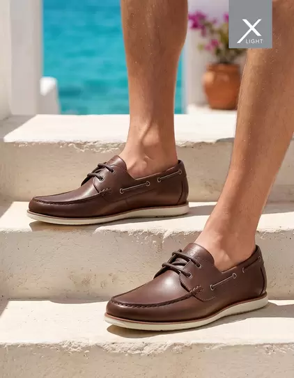 Zapato Mocasín Náutico Hombre X-Light Cuero Dockwalk Café