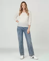Polera Mujer Elisa Slim Fit Cuello Redondo Manga Ajustada Blanco Lineatre
