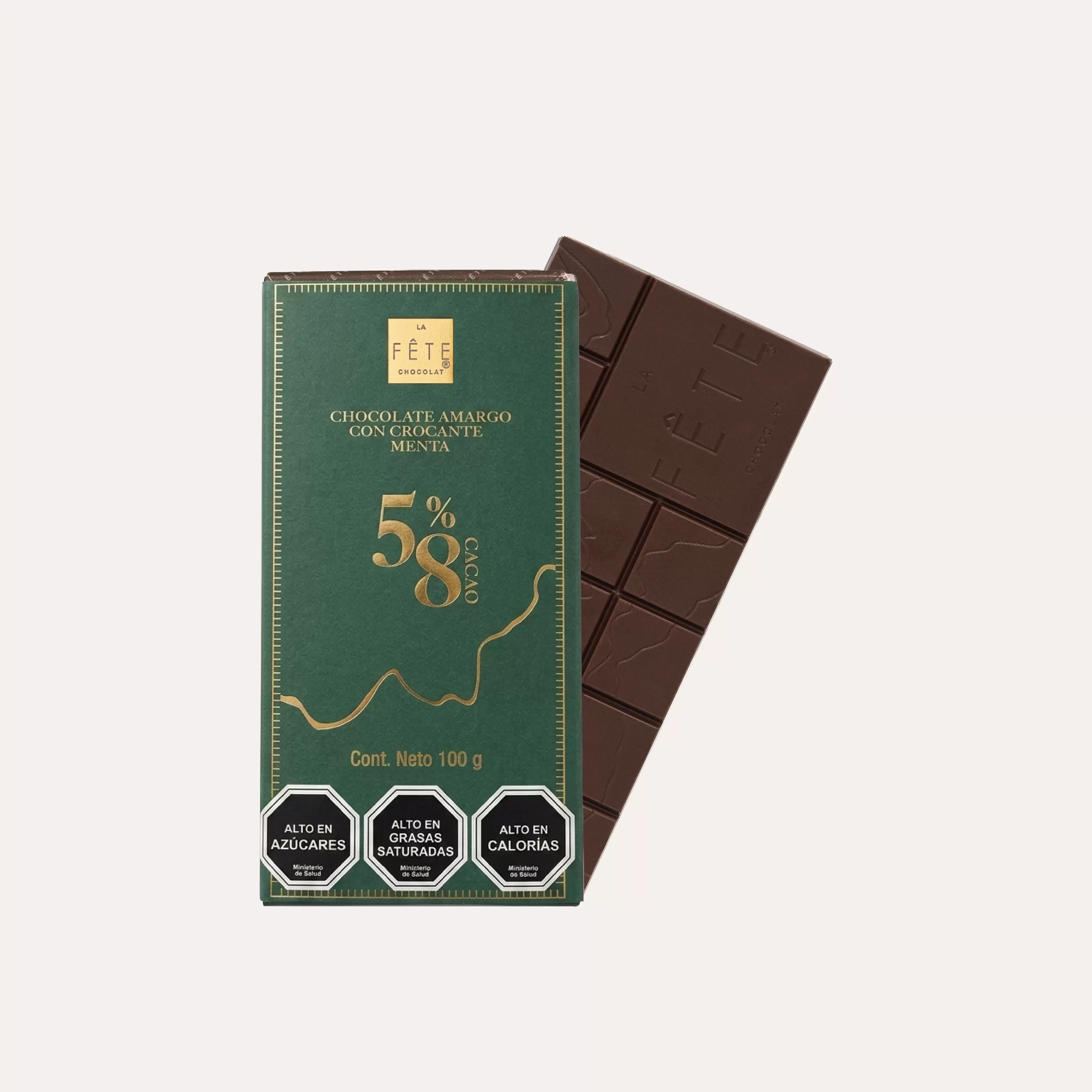 Barra de chocolate amargo menta 58% cacao 100 g