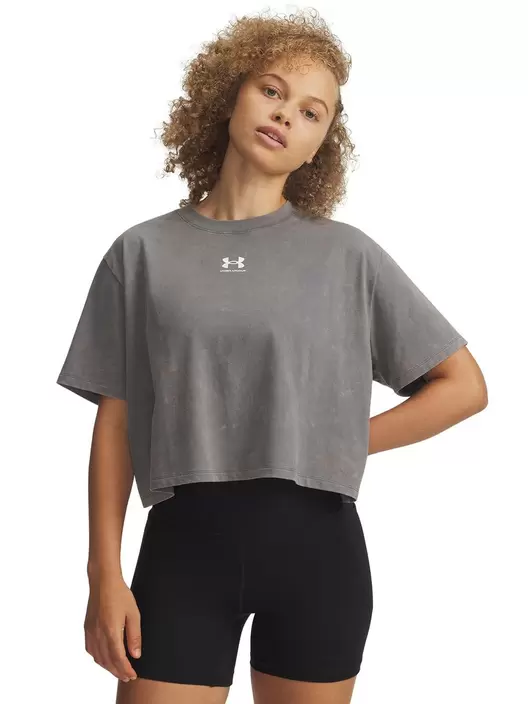 UA Rival Boxy Wash Polera Manga Corta verde para mujer