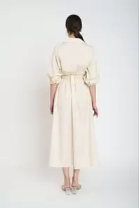 Vestido Mujer Susana Cuello con solapa Beige Lineatre