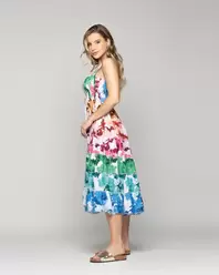 Vestido Mujer Velinda Con Vuelos Y Elasticado Estampado Multicolor Lineatre