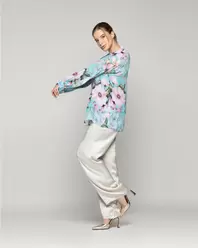 Blusa Mujer Briela Cuello Mao Estampada Con Flores Verde Menta Lineatre