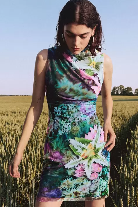Vestido drapeado flores