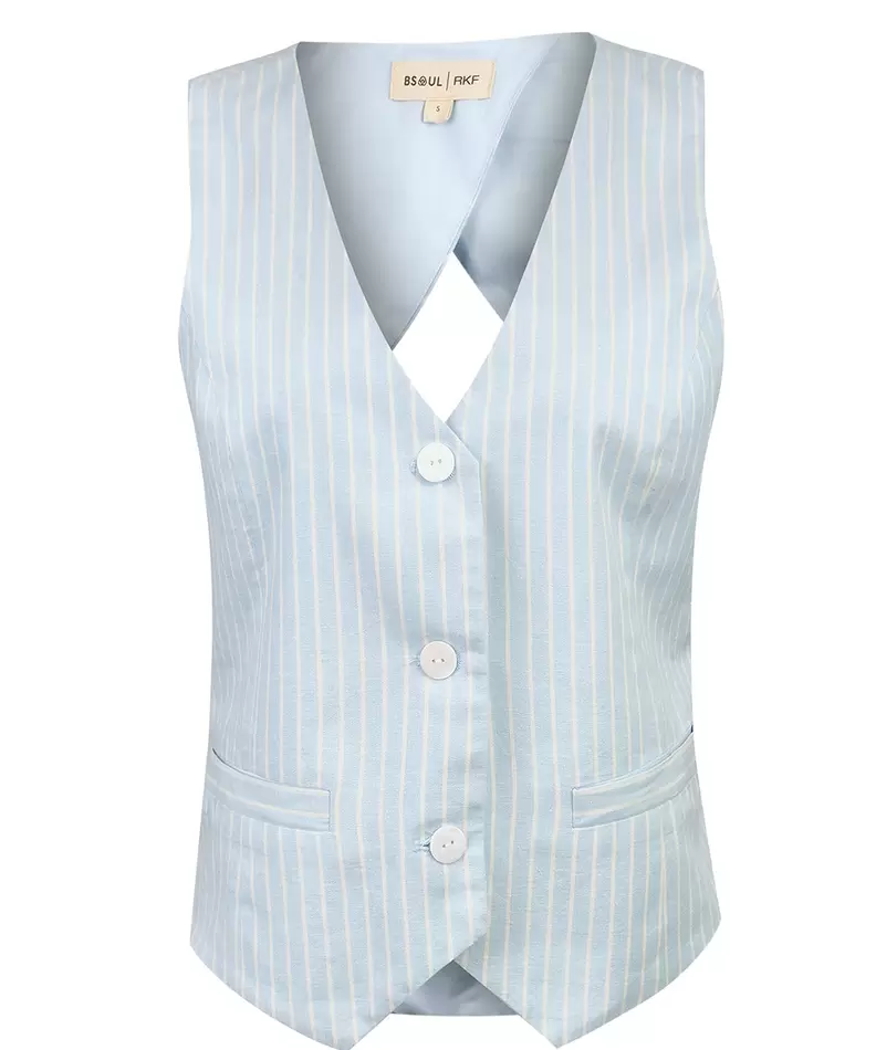 Gilet Mujer Lino Celeste xRKF