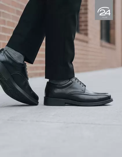 Zapatos Formal Hombre 24 Flex Cuero Punta Costuras Twister Negro