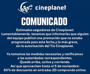 Catálogo Cineplanet en Antofagasta | Promo online 50% dcto! | 2025-10-31T00:00:00.000Z - 2025-11-05T00:00:00.000Z