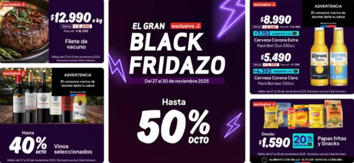 Catálogo Unimarc en Puerto Montt | Black Fridazo | Hasta 50% dcto | 2025-11-28T00:00:00.000Z - 2025-11-30T00:00:00.000Z
