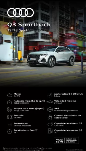 Catálogo Audi en Concepción | Audi Ficha Técnica Nueva Q3 Sportback 35 TFSI Sport | 2024-09-30T00:00:00.000Z - 2025-09-30T00:00:00.000Z