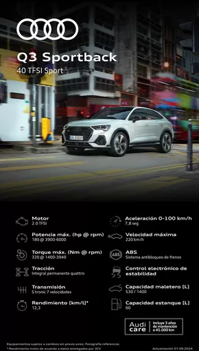 Catálogo Audi en La Serena | Audi Ficha Técnica Nueva Q3 Sportback 40 TFSI Sport | 2024-09-30T00:00:00.000Z - 2025-09-30T00:00:00.000Z