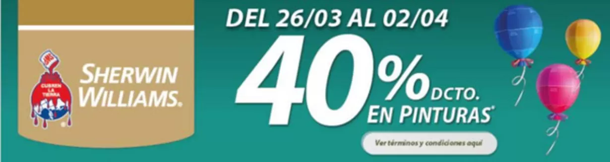 Catálogo Sherwin Williams en Antofagasta | 40% dcto. | 2026-03-26T00:00:00.000Z - 2026-04-02T00:00:00.000Z