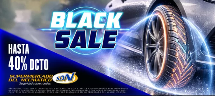 Catálogo Supermercado Del Neumático en Lo Barnechea | Black sale! Hasta 40% dcto. | 2026-03-26T00:00:00.000Z - 2026-04-05T00:00:00.000Z