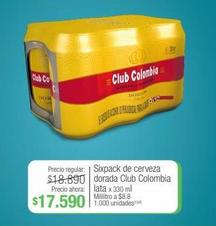 Sixpack de cerveza dorada Club Colombia lata x 330 ml