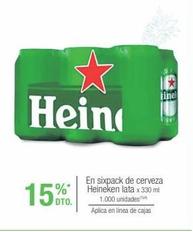 En sixpack de cerveza Heineken lata x 330 ml