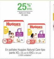 En pañales Huggies Natural Care tipo pants XG x 38 und o XXG x 34 und