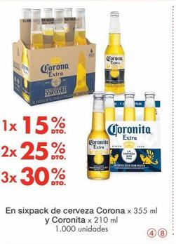 En sixpack de cerveza Corona x 355ml y Coronita x 210ml