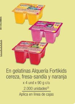 gelatinas Alquería Fortikids cereza, fresa-sandía y naranja x 4 und x 90 g c/u