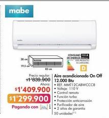 Mabe Aire acondicionado On Off 12.000 Btu • REF. MMT12CABWCCC8