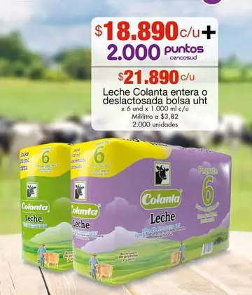 Colanta - Leche entera o deslactosada bolsa uht
