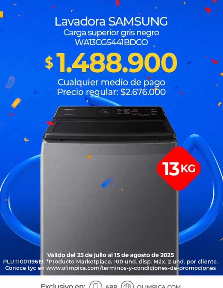 Samsung - Carga superior gris negro WAI3CG5441BDCO