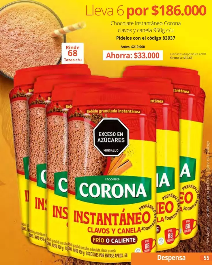 Corona - Chocolate instantáneo clavos y canela 950g chu