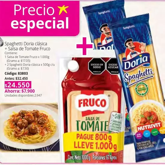 especial - Spaghetti  + Salsa de Tomate