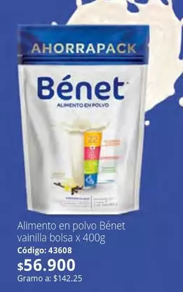 Bénet - Alimento en polvo vainilla bolsa x 400g