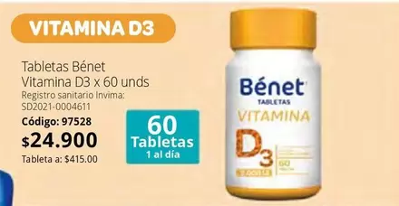 Bénet - Vitamina D3 x 60 unds