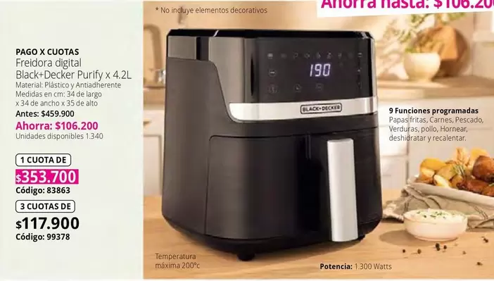 Black & Decker - Freidora digital Purify x 4.2l