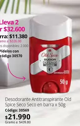 Old Spice - Antitranspirante Seco Seco en barra x 50g