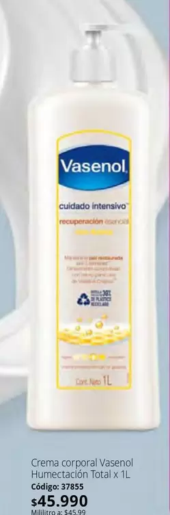Vasenol - Crema corporal  Humectación Total x 1L