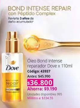 Dove - Óleo Bond Intense reparador x 110ml