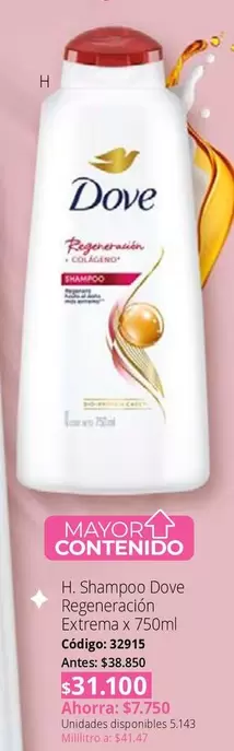 Dove - Shampoo Regeneración Extrema x 750ml