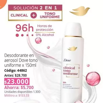Dove - Desodorante en aerosol tono uniforme x 150ml