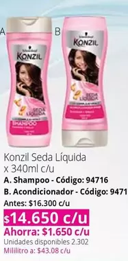 Konzil - Seda Líquida Shampoo - Código: 94716, Acondicionador - Código: 9471