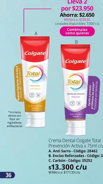 Colgate - Total Prevención Activa x 75ml c/u