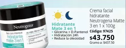 Neutrogena - Hidratante Mate 3 en 1