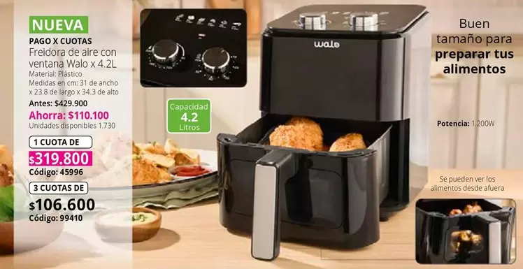 Pago - Freidora de aire con ventana Walo x 4.2