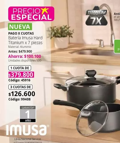 Imusa - Batería Hard Titanium x 7 plezas