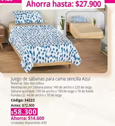 Juego de sábanas para cama sencilla Azul