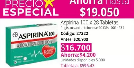 especial - Aspirina 100 x 28 Tabletas