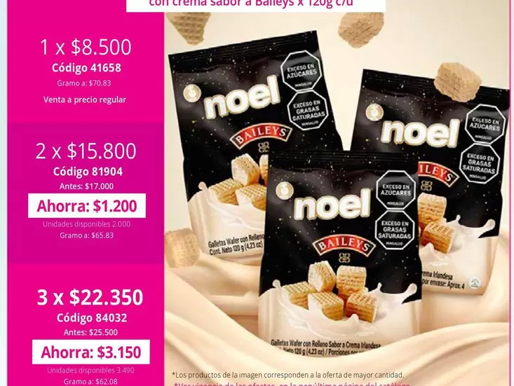 Noel - Galletas con Crema Sabor a Baileys x 120g C/U