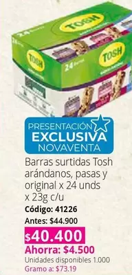 Tosh - Barras surtidas arándanos, pasas y original x 24 unds x 23g c/u