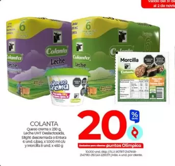 Colanta - Queso crema x 230 g, Leche UHT Deslactosada Slight descremada o Entera 6 und cipaq x 1000 ml cu y Morcilla 8 und x 450 g