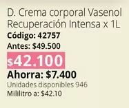 Vasenol - Crema corporal Recuperación Intensa x 1L