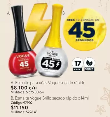 Vogue - Esmalte para uñas secado rápido, Esmalte Brillo secado rápido
