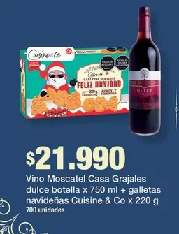 Cuisine & Co - Vino Moscatel Casa Grajales dulce botella x 750 ml + galletas navideñas