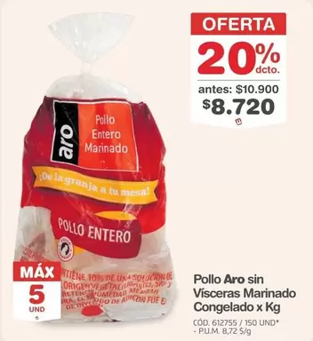 Aro - Pollo sin Vísceras Marinado Congelado x Kg