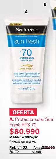 Neutrogena - Protector solar Sun Fresh FPS 70