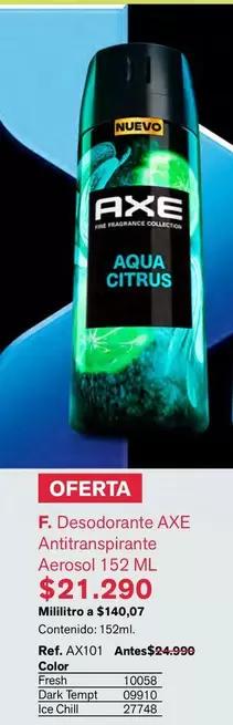 Axe - Desodorante Antitranspirante Aerosol 152 ML